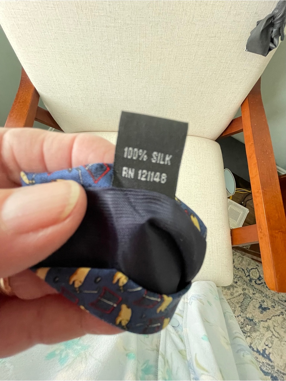 Men's “Flying Bruin” Patterned Silk Tie in Blue/Yellow Motif - Picture 4 of 4